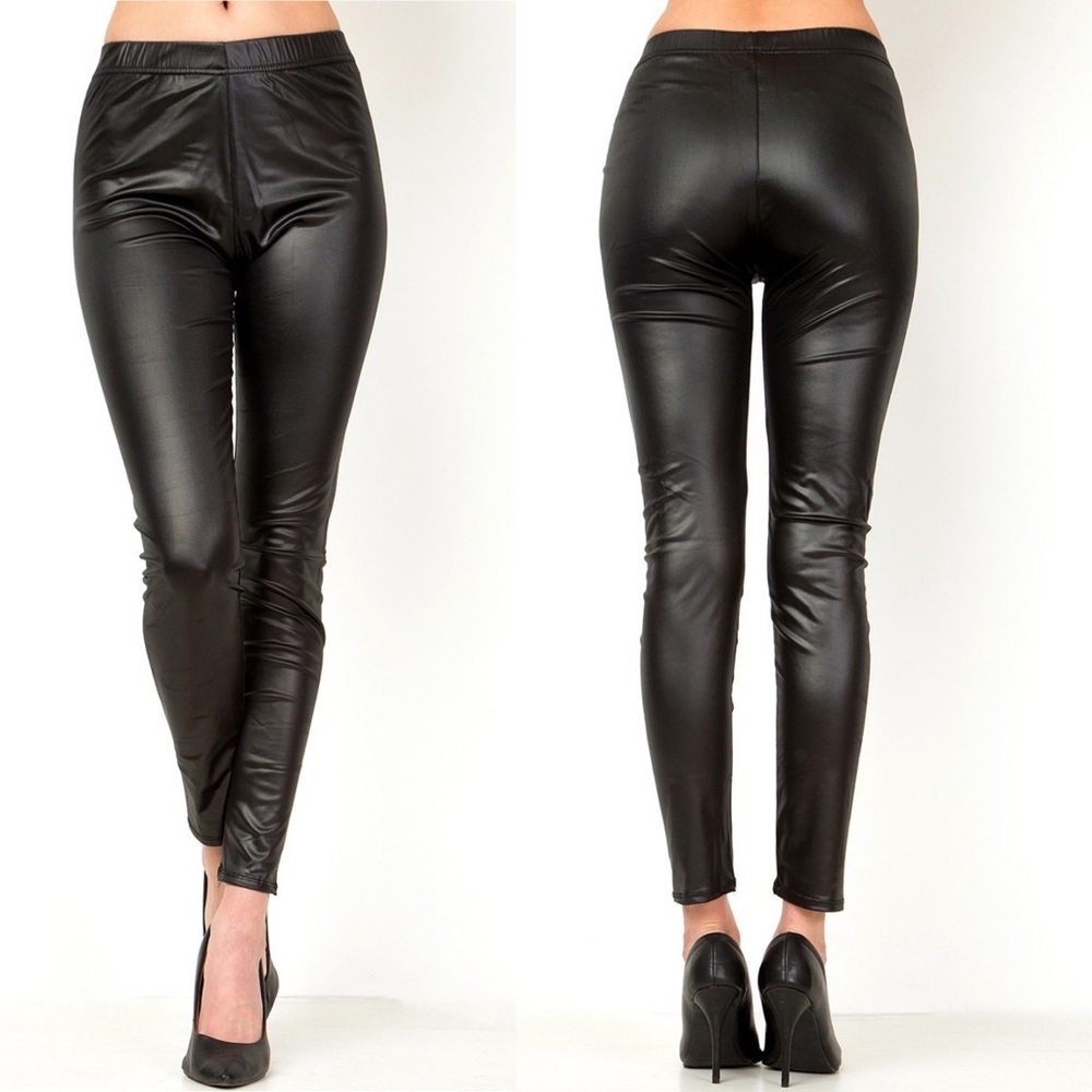 NEW Solid Faux Leather Full Leggings